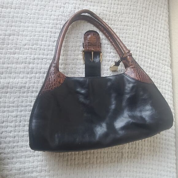 Brahmin Black and Brown Croc Embossed Leather Handbag - Picture 7 of 9